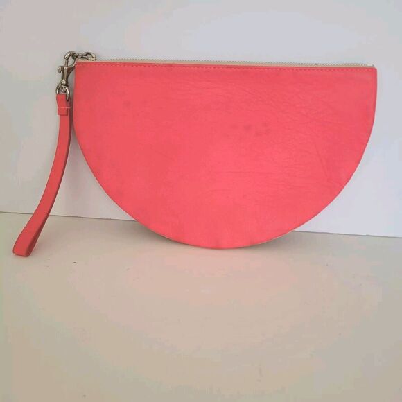 Rebecca Minkoff X By Rosie Jane Feminist Leather Tan Pink Wristlet Zip Half Moon - Picture 1 of 9